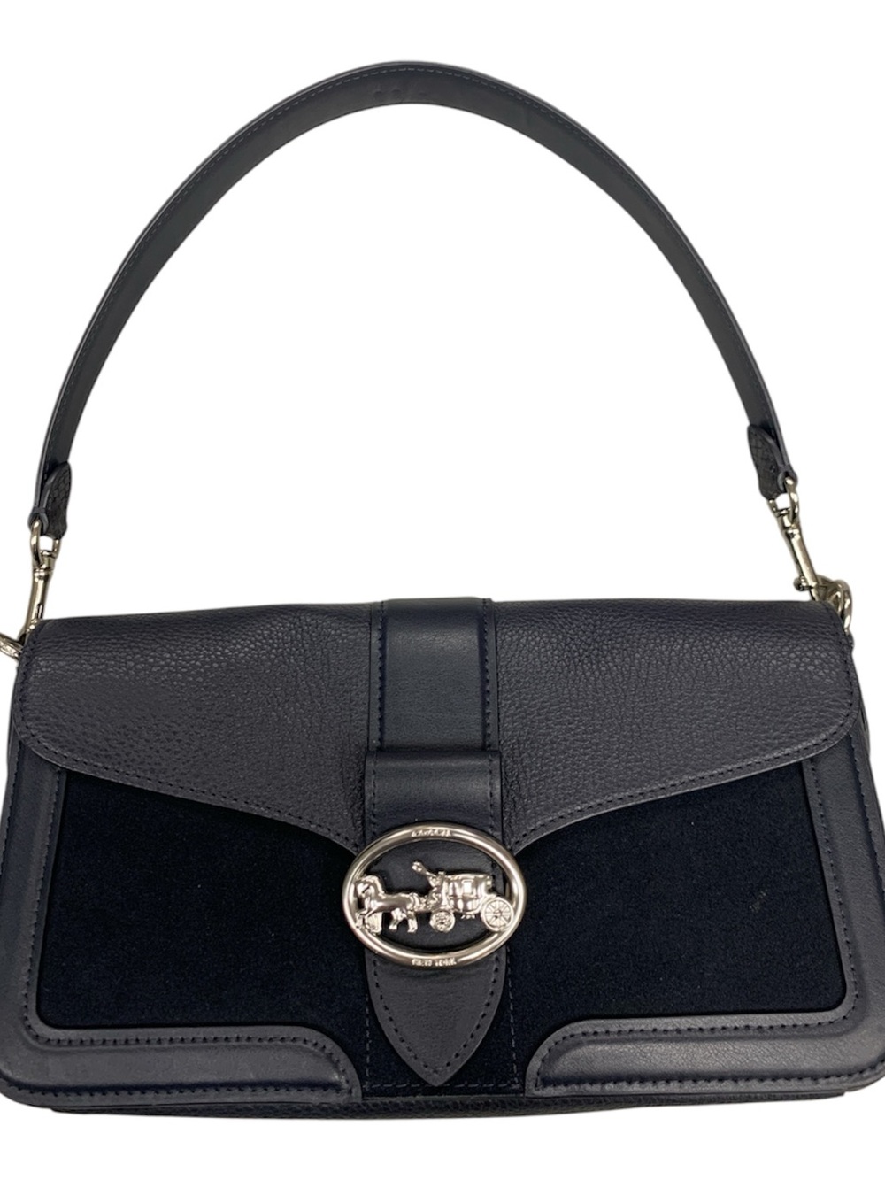 Coach Black Leather and Suede Shoulder Bag with Silver Hardware